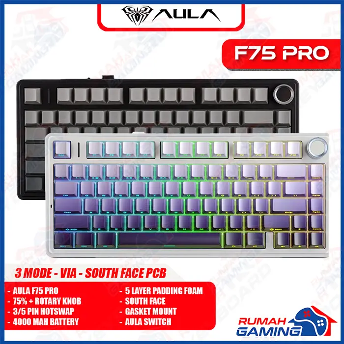 Mechanical Keyboard - Aula F75 - 75% Compact - 3 Mode - Gaske Mount - RGB - PBT Keycap 0