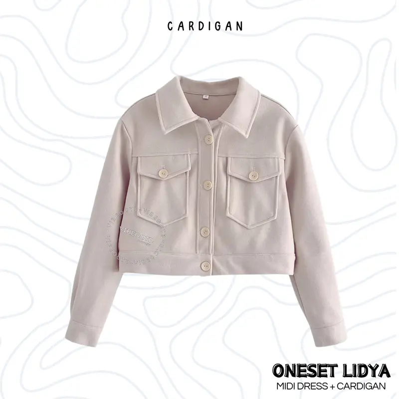 Lidya Outfit Set Wanita ( Bawahan Inner midi dress Hitam +  Atasan Outer Cardigan Blazer Kancing ) Ootd Crop Cewek Simple - One Set Korean Look Santai Basic | Semi Formal 5