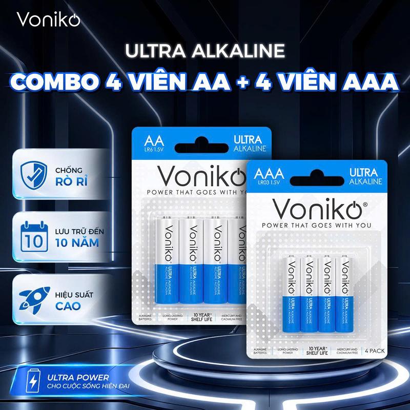 Combo Pin Tiểu VONIKO AA + AAA Alkaline - Pin Kiềm Siêu Bền, Chống Rò Rỉ