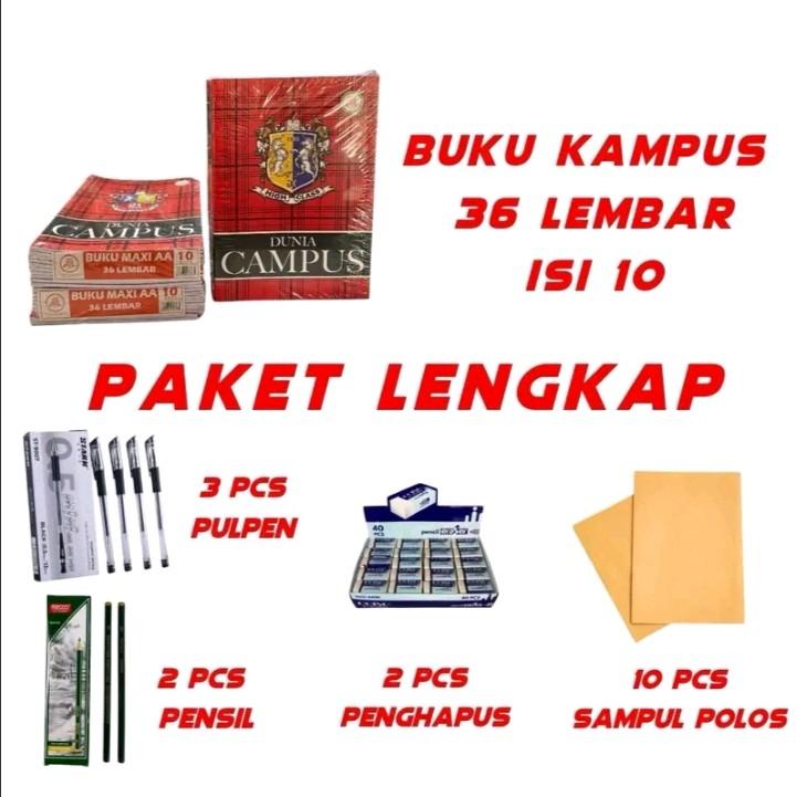 1 paket murah buku campus 36 lembar 10 buku + sampul pulpen pensil dan penghapus 0