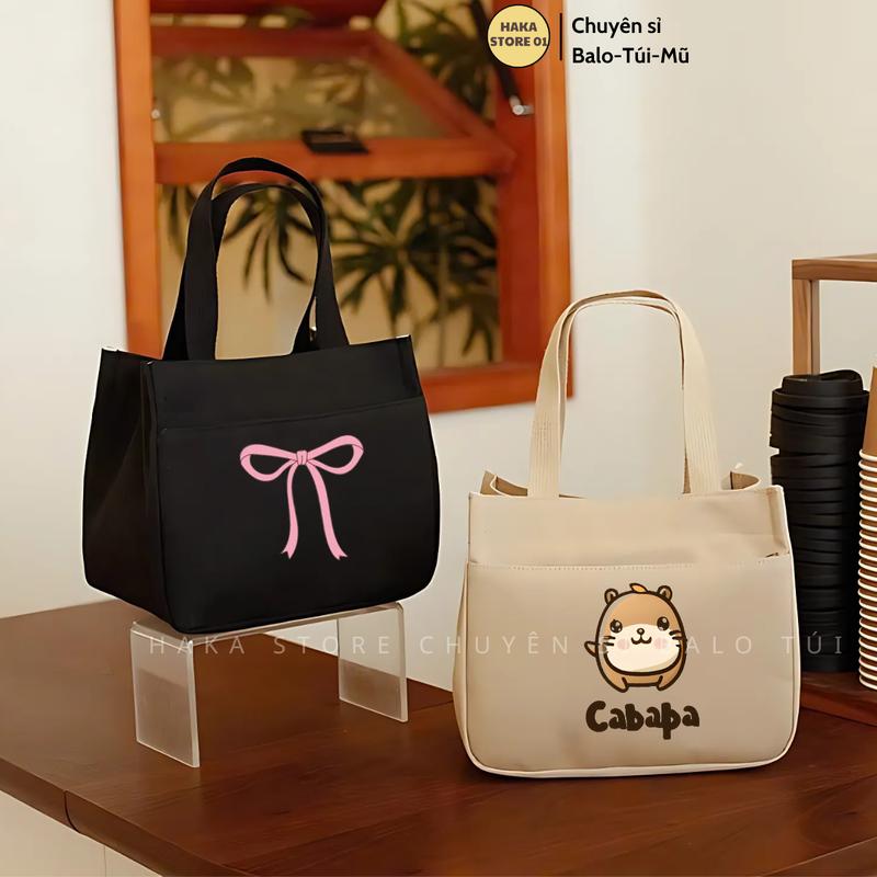 Túi mini vải canvas có khoá kéo đa năng xách tay đựng đồ có thể đựng cơm đựng mỹ phẩm màu sắc đơn giản sức chứa lớn Nam Bag Túi mini cho mẹ bỉm đựng đồ tiện lợi có khoá kéo