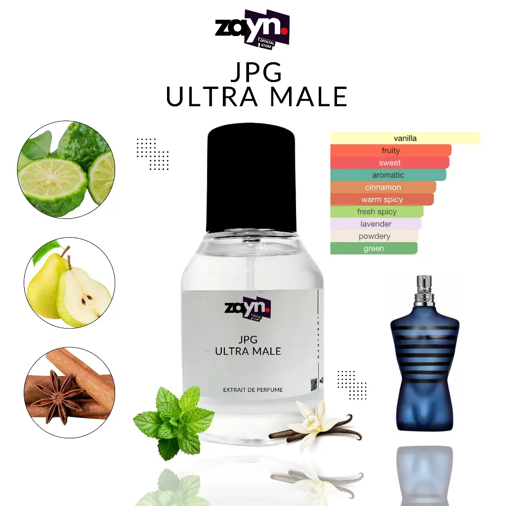 JPG ULTRAMALE by ZAYN Parfum Pria Aroma Vanilla Fruity Sweet Aromatic Fresh Spicy Lavender ULTRA MALE 35ml