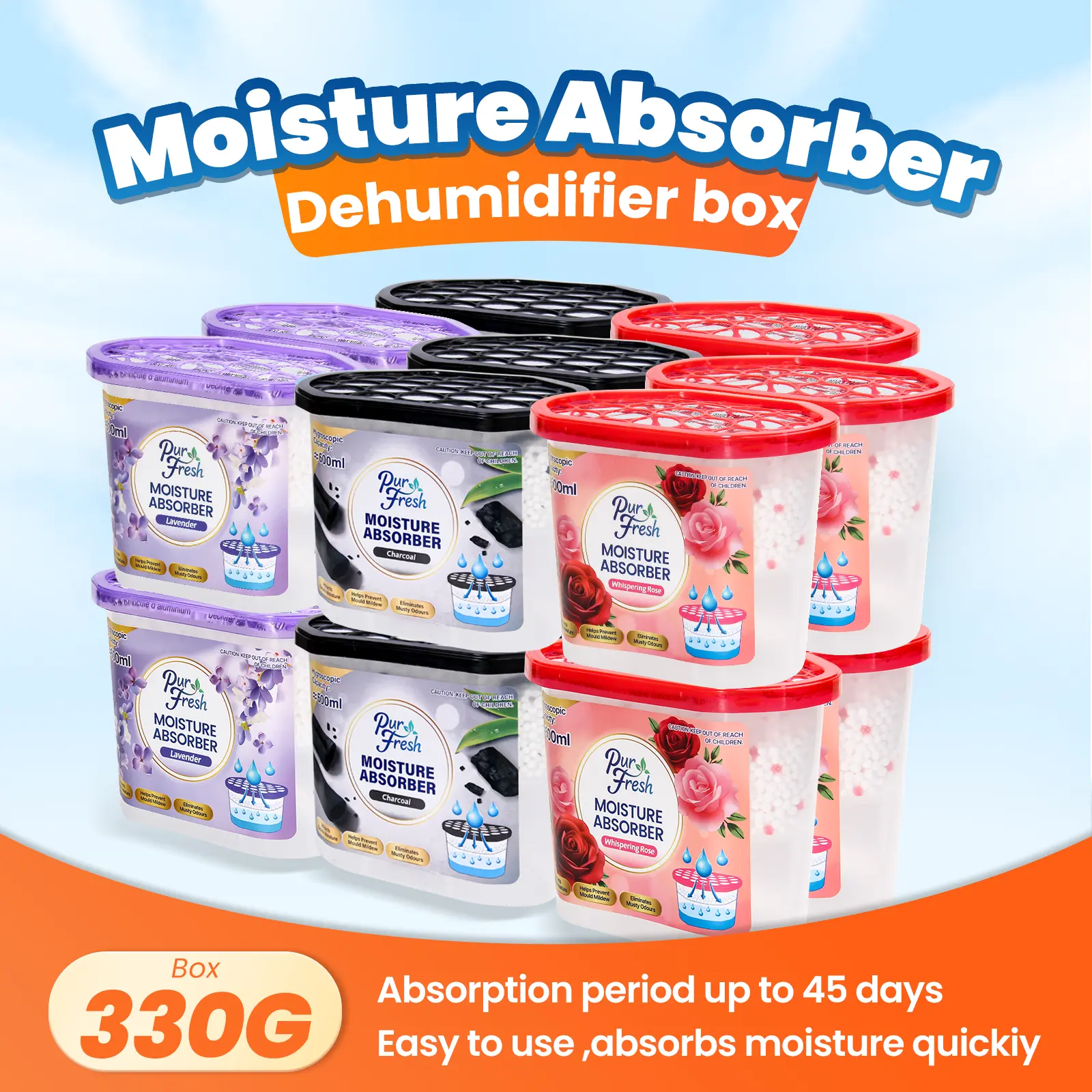 Purfresh Eco-Friendly Dehumidifier Moisture Absorber for Cabinet Wardrobe Absorber Moisture-absorbing Long-lasting