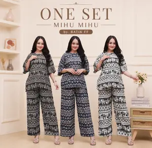 One Set Mihu Mihu Viral Setelan Wanita Motif Gajah Baju Piyama viral Bahan Rayon Premium Busui Friendly