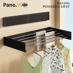 PanoV Rak Jemuran Pakaian Lipat Dalam Ruangan Rak Jemuran Pakaian Tak Terlihat Dinding Lipat Rak Jemuran Balkon Jemuran - Putih 80cm