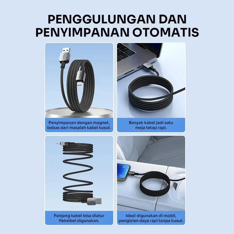 ROBOT Kabel Data Magnetik 1M Type C Micro USB Lighting Anti Kusut Data Cable RXM100/RXL100/RXC 100/RXCC100/RXCL100 Original- Garansi 1 Tahun- BISA COD 1