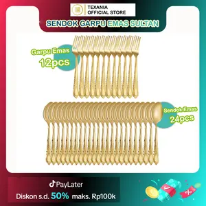 [PROMO BULAN INI] TEXANIA Sendok Emas Stainless Steel 2 Lusin Garpu Emas Stainless Steel 1 Lusin Makan Kitchenware