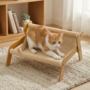 1枚入り シザル製猫爪とぎ 大型耐久性 猫用ソファ リラックスチェア一体型 木製ペットハンモック & キャットソファー