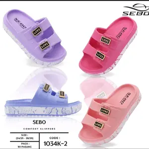 Sandal Selop Anak Cewek Ban Dua Motif Pin Love Terbaru 1034 Nyaman Pakai Bahan Karet Size 24-35 Comfort Slippers