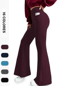 Pantalones acampanados súper suaves para mujer con bolsillos, cintura alta control de abdomen, leggings de yoga para ejercicio sin transparencias, ropa para mujer
