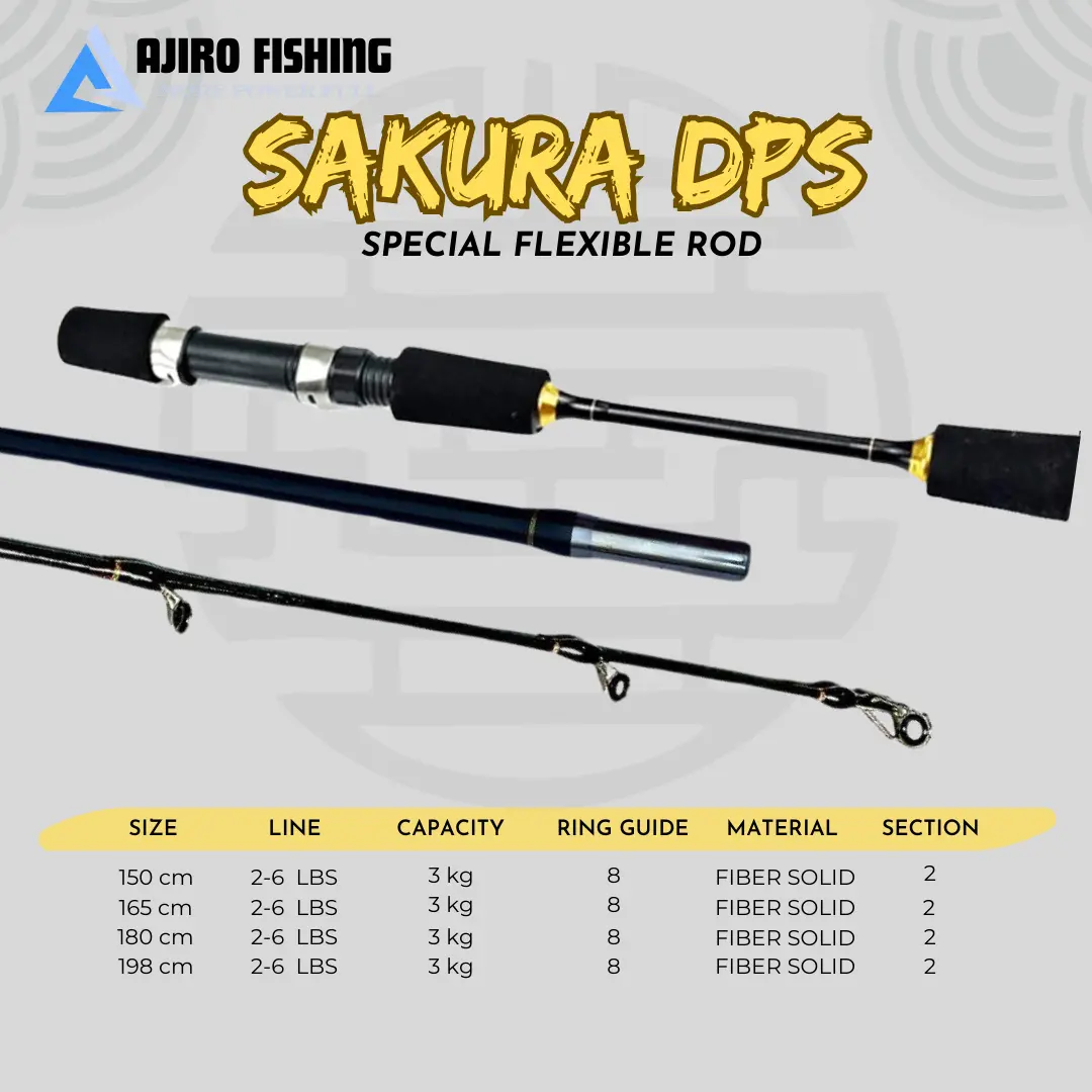 Joran Pancing Ultra light Fiber solid lentur ul spinning/casting ajiro Sakura DPS fishing rod panjang 150 165 180 198 cm walesan