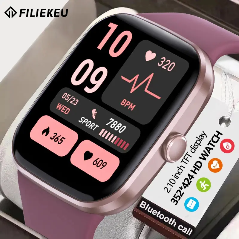 FILIEKEU 2.1 Inch HD Smart Watch Men Women Sports Fitness Bracelet Bluetooth Call Waterproof HR BP BO Calculator Smart Watch