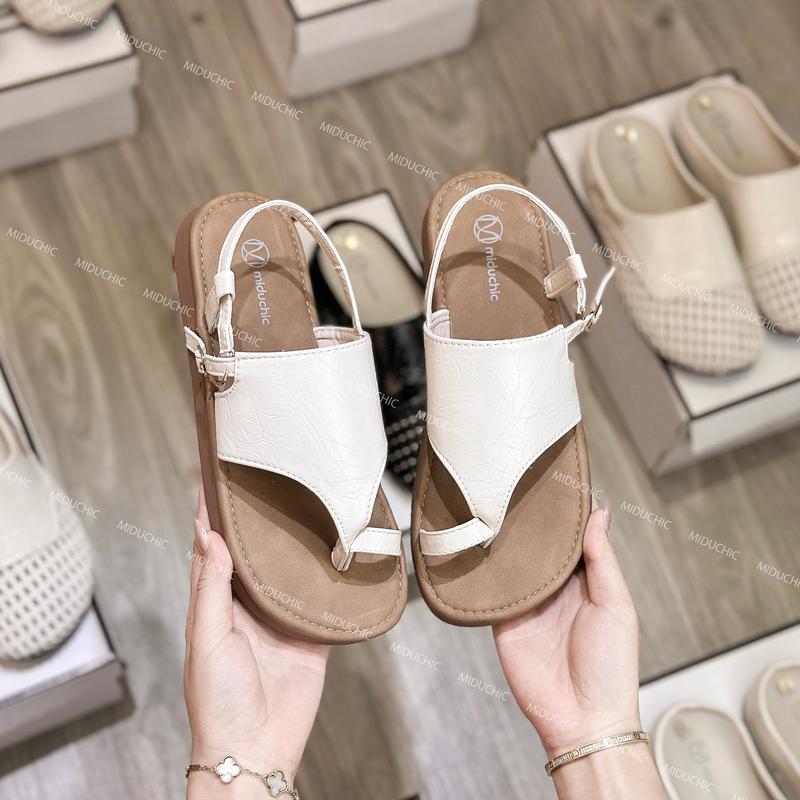 Dép Sandal Nữ MIDU RINA Quai Ngang Bản Da Xỏ Ngón - Đế Cao Su Non Êm 3 Phân 3 Màu
