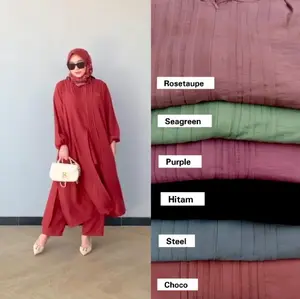ONE SET POLO LINEN SETELAN TUNIK KEKINIAN ONESET MIDI DRESS JUMBO OVERSIZE VIRAL TERMURAH Wanita Atasan Muslim Panjang