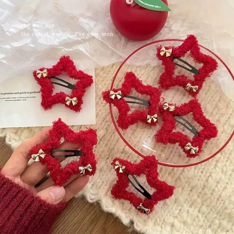 New Year Plush Star BB Hair Clip Kids Girls Winter Side Bangs Hair Accessories