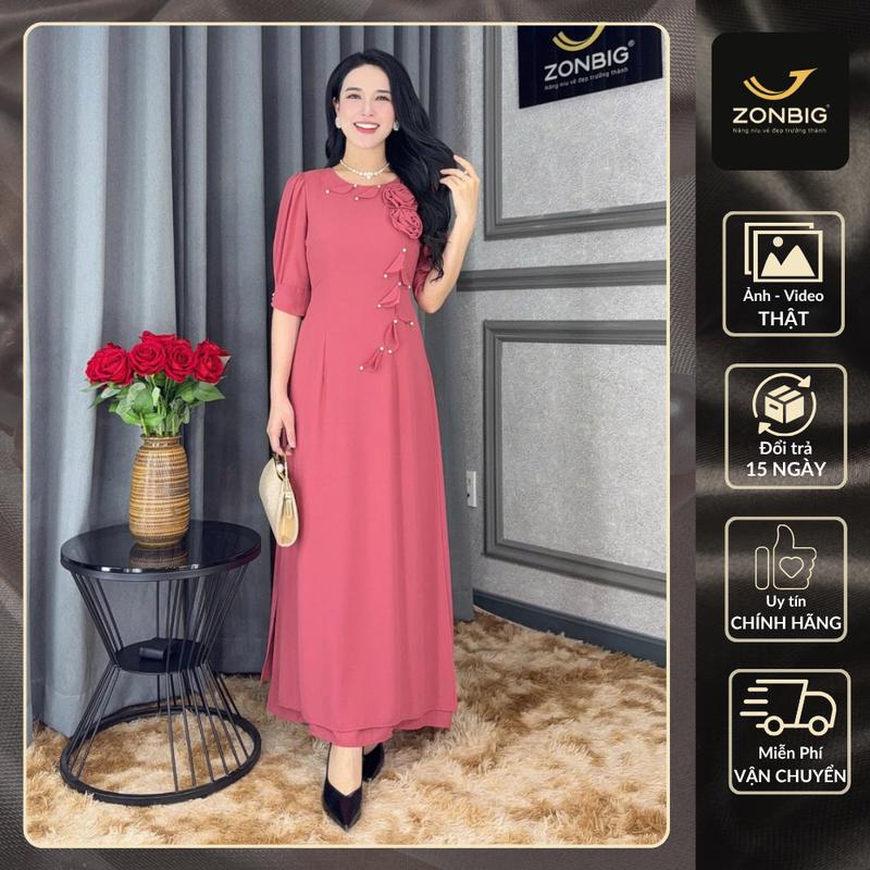 Đầm nữ trung niên - Thời trang Zonbig - Đầm giả áo dài vải Voan Chiffon đẹp mướt mịn mát- Y1429