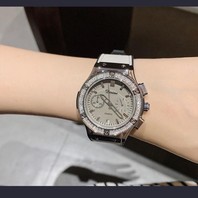 Đồng Hồ Nữ Dimin Xám Đá Ống Cao Cấp Silicon Phủ Da Viền Đá Lấp Lánh size 30mm đồng hồ màu xám đeo tay watch Women
