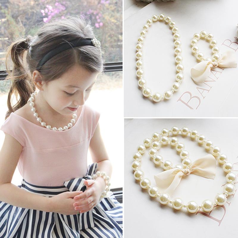 Bộ Phụ Kiện Trẻ Em, Dành Cho Bé Gái, Vòng Cổ Và Vòng Tay Ngọc Trai Nhân Tạo, 1 Bộ 0
