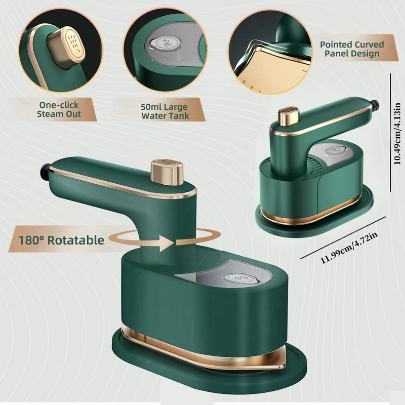 Product Introduction of Compact Travel Mini Iron – 180° Rotatable, Foldable Garment Steamer with Quick Heat-Up, Lightweight & Portable Design for Wrinkle Removal, Dark Green ABS Material, 3 Seconds Fast Wrinkle Resolution 2