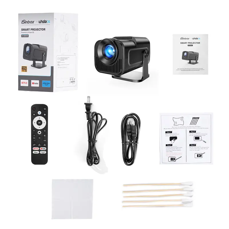 ISINBOX 4K 1080P Smart Proyektor - 500 ANSI Youtube Netflix Official Licensed  Projector - Whaleos Android 13 2.4+5GWifi6 HDMI AUX HD BT5.3 Portable Proyektor - 24000 Lumens 1080P Miracast Projector for HDMI/USB/iOS/Android/Laptop 7