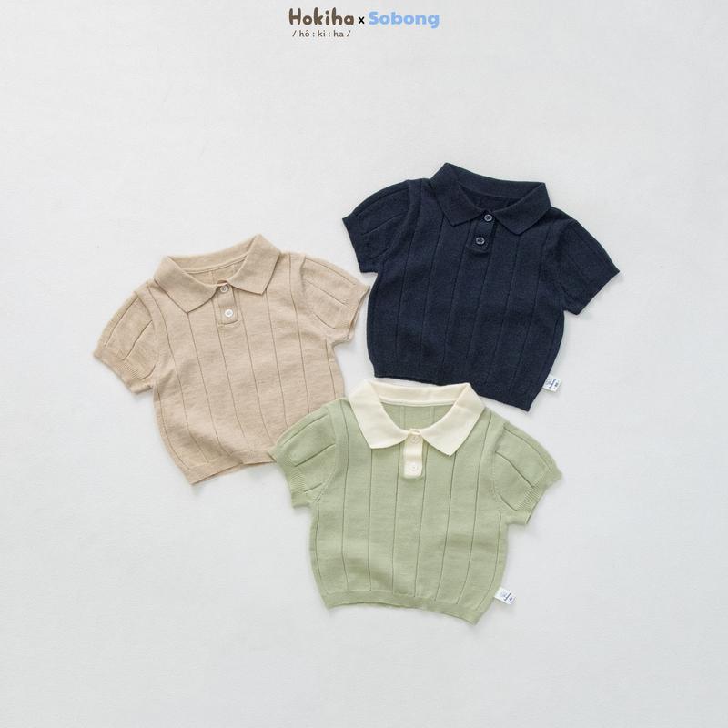 Hokiha x Sobong AL173-Áo len cộc tay polo cổ bẻ cho bé trai bé gái chất len mềm mại thoáng khí size 8-17kg