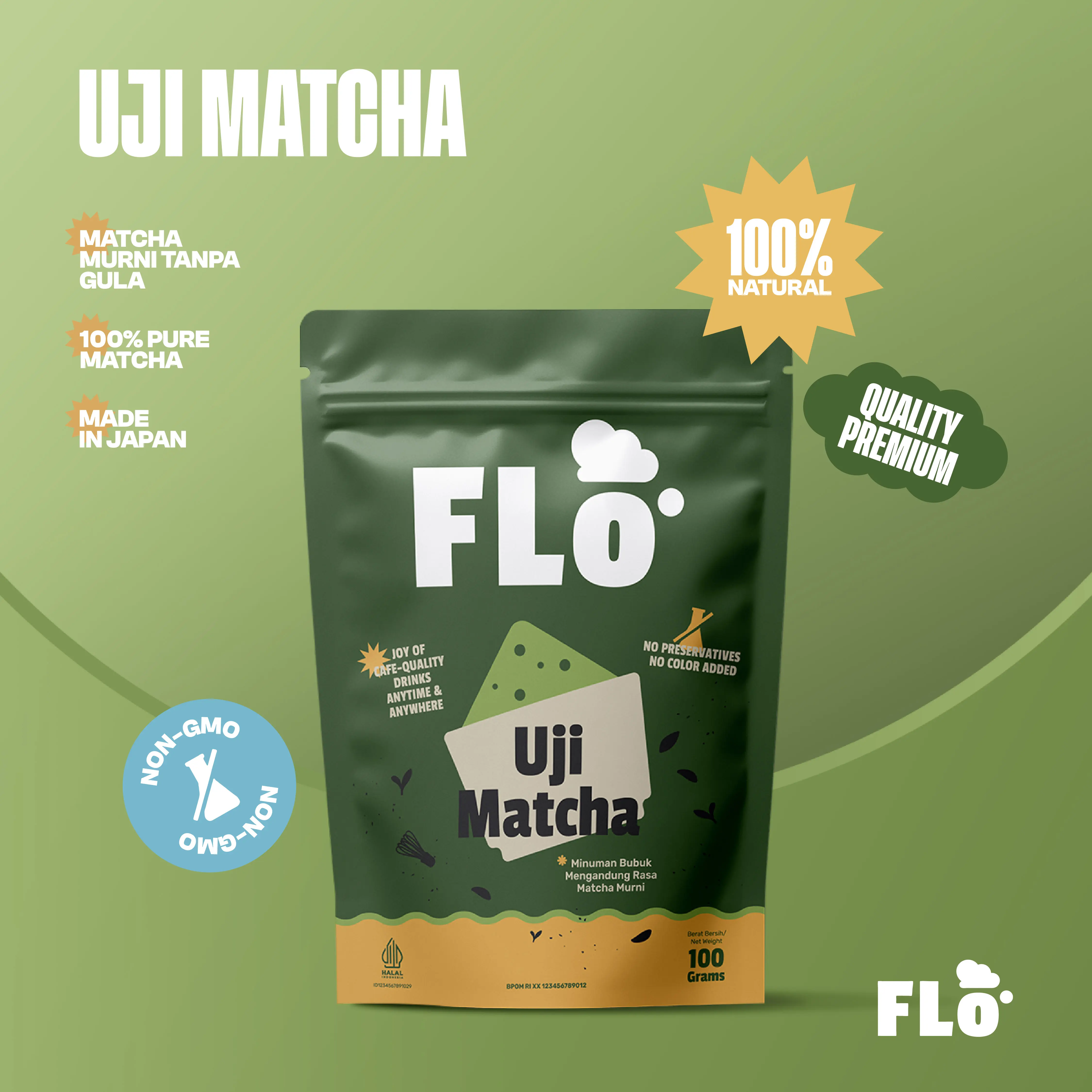 FLO Pure Matcha Powder Bubuk Minuman 100 gram