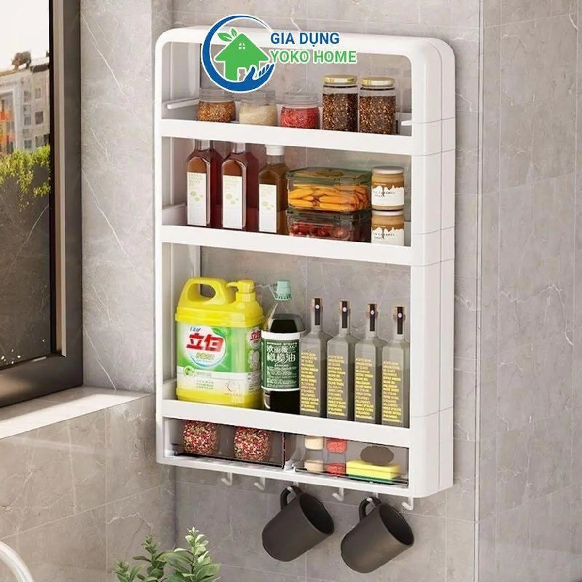 Kệ đựnġ Gia Vị đựnġ Mỹ Phẩm 4 Tầng Treo Tường, Kệ đựnġ Đa Năng Dán Tường Nhựa PVC Cao Cấp