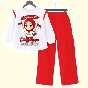 Setelan Anak Merah Putih Perempuan Motif Kemerdekaan Indonesia 17 Agustus Baju Fashionable & Nyaman Size 3-12 Tahun Cantik Dirgahayu Republik Indonesia