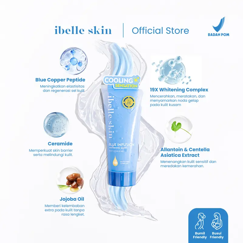 Infus Duo Premium Body Lotion & Gel Whitening - Blue Infusion Whitening Glow Duo | Handbody | 19X Whitening Complex, 5% Niacinamide, & Blue Copper Peptide | Mencerahkan, Melembabkan, & Menutrisi Kulit | IBELLE SKIN 1
