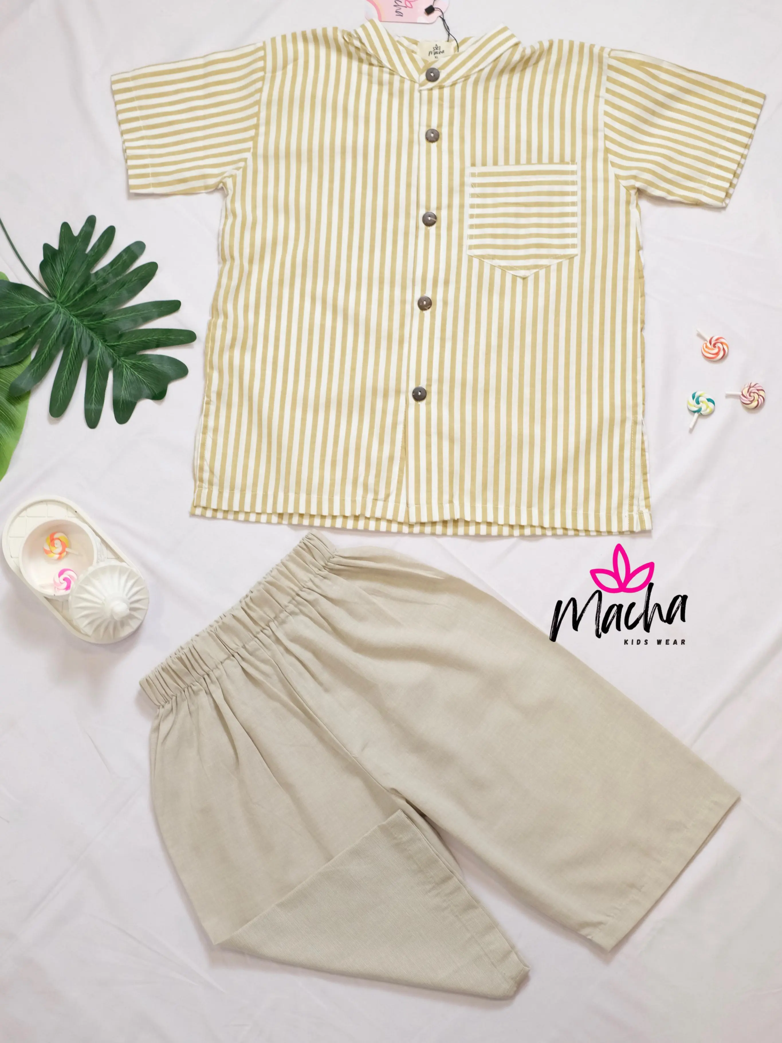MACHA -  KEKEN ONE SET KEMEJA ANAK COWOK LAKI LAKI STRIPE ONE SET KIDS SETELAN ANAK COWOK Pakaian ANAK COWOK Fashion ANAK COWOK LAKI LAKI Celana