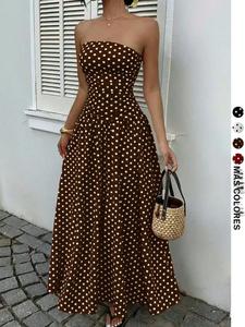 Vestido halter elegante para mujer con estampado de lunares, vestido maxi sin mangas estiloso para fiestas y uso casual