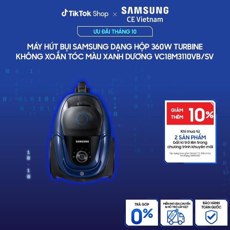 [Freeship] Máy Hút Bụi Samsung Dạng Hộp 360W Turbine Không Xoắn Tóc Màu Xanh Dương VC18M3110VB/SV