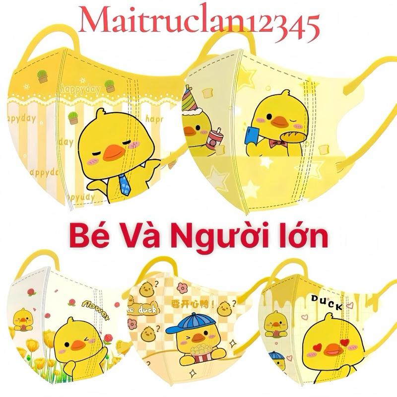 Combo 50 Cái Khẩu Trang 3D Hoạ Tiết Vịt Vàng Cho Bé và Người Lớn Vải Lụa Mềm mịn (HÀNG ÉP TÚI RIÊNG TỪNG CÁI)