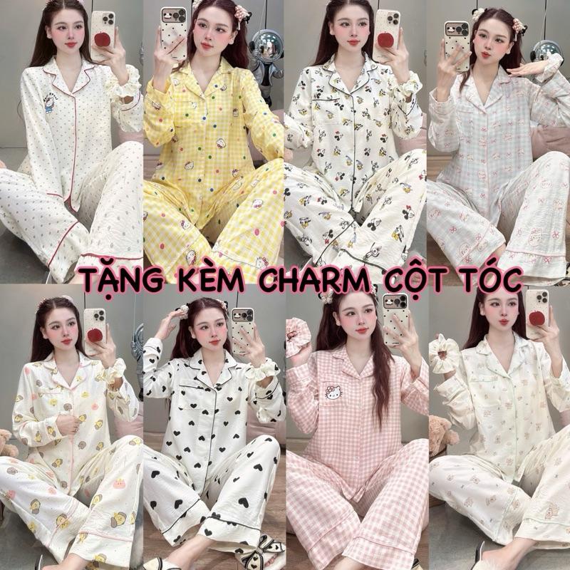 [1 TẶNG 1 KÈM CHARM CỘT TÓC] JUSOKA Đồ Ngủ Nữ Pijama Mặc Nhà Chất Liệu Đũi Mây Siêu Mềm Mịn DU19 Freesize 40-60kg Kiểu Dáng Đồ Bộ Cao Cấp Thoải Mái Cho Phụ Nữ Hiện Đại