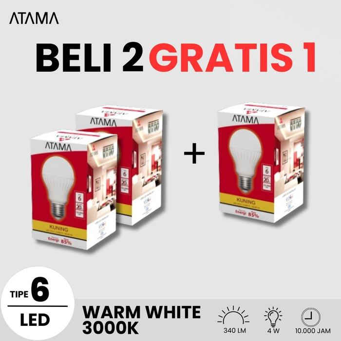 Gambar Beli 2 Gratis 1 ATAMA LED Tipe 6 Kuning CCT 3000K dari ATAMA Official Store Kota Surabaya Tokopedia