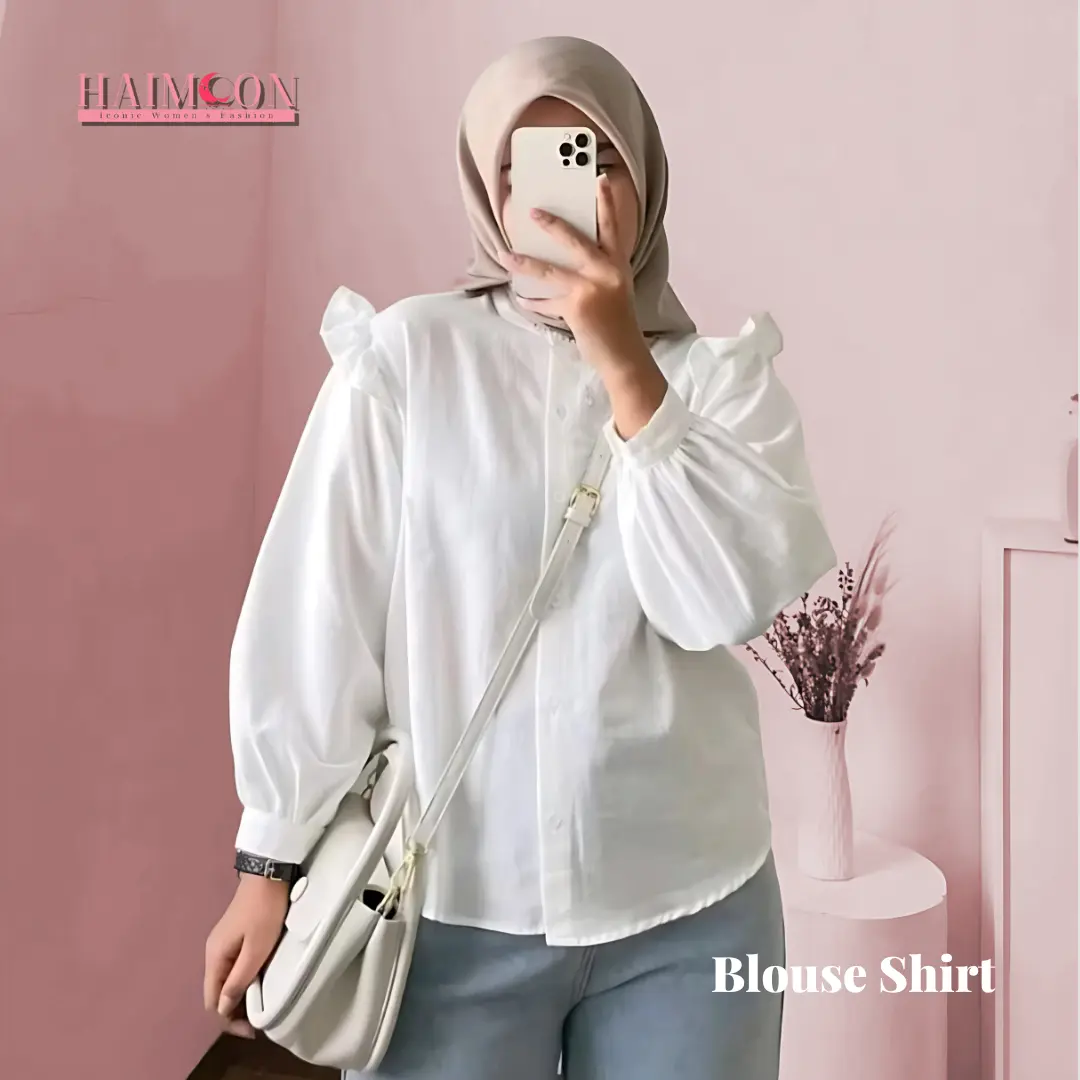 Yurim Blouse Ruffle - Atasan Kemeja wanita  Premium Lengan Panjang Baju Polos Katun Kerah Tangan Oversize Casual Basic Hitam Formal