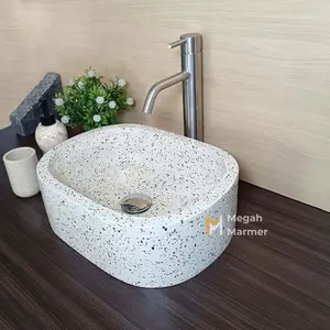 Megah Marmer | Wastafel Bentuk Oval Ukuran 40cm Desain Estetik Minimalis Motif Mix Free Packing Kayu