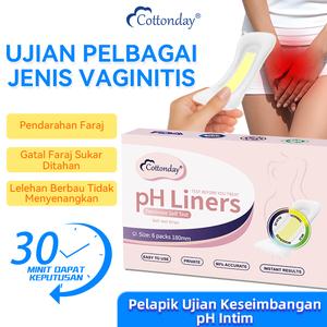 Pelapik Ujian Sendiri pH, Cottonday, 18cm, 6 Pad, Pelapik Harian 2-dalam-1, Ujian Imbangan pH Intim, Keputusan Pantas 30 Minit