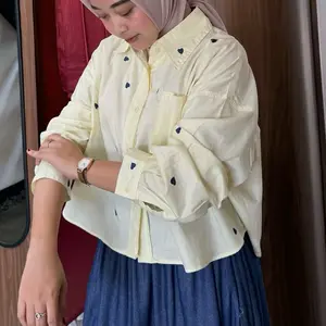 Floral id - Kemeja Bordir Love Gabriela Atasan Wanita croped Kekinian Katun Oversize Baju Panjang Casual