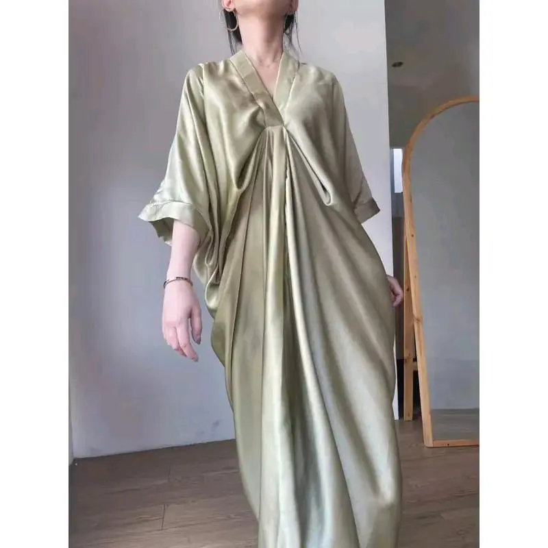 Fashion Wanita Kaftan Satin Lebaran Polos Simpel | Busana Muslim Idul Fitri KAVANA Kaftan Satin