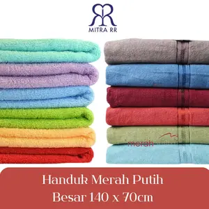MitraRR Handuk Merah Putih Jumbo 140x70 Terry Palmer Handuk Mandi 100% Cotton Besar 70x140