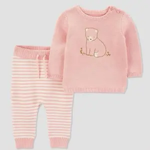Set knit bear pink anak perempuan