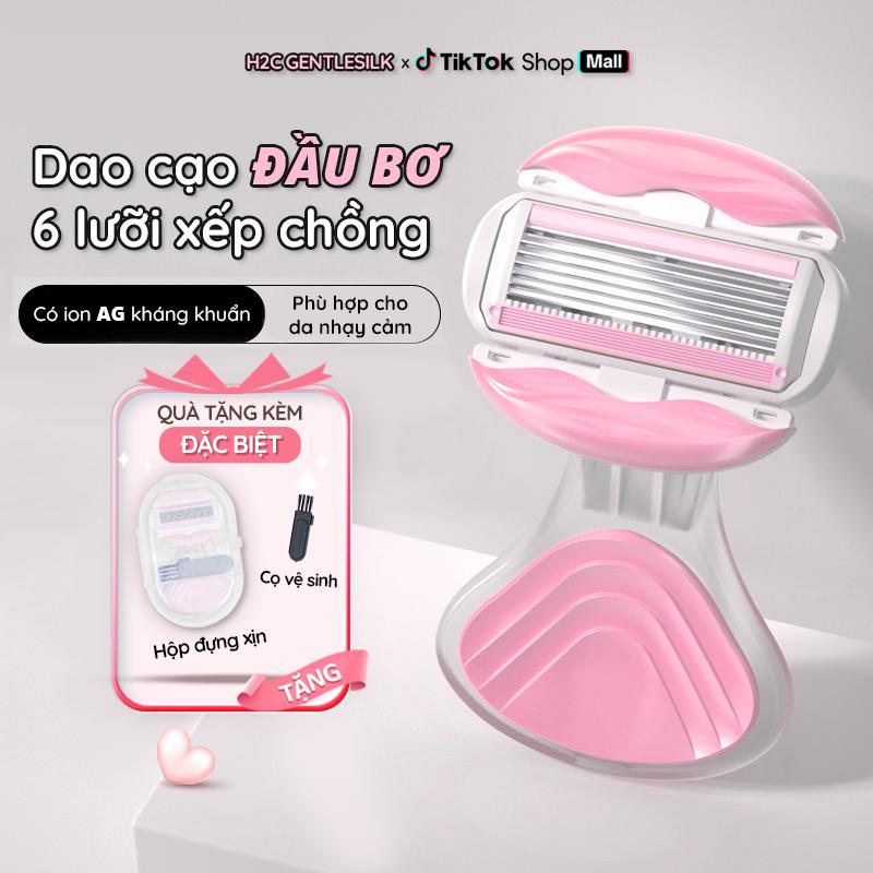 Dao Cạo Đầu Bơ 6 Lưỡi H2C GentleSilk có che tên Dao Cạo Nữ Dao Cạo Bikini Venus Spa - Tặng kèm hộp đựng