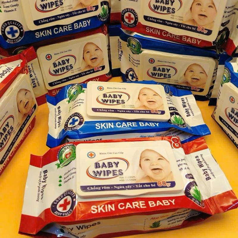 Combo (Thùng 10gói) Khăn ướt Baby Wipes 80gr, không cồn, không mùi, an toàn cho bé.