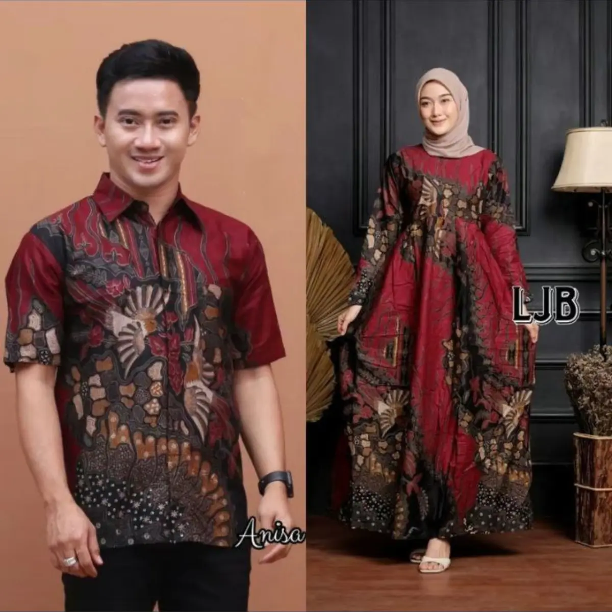 BATIK HAWI GAMIS COUPLE BATIK MURAH MOTIF TERBARU COUPLE PASANGAN LENGAN PENDEK MANUK TARUNG M L XL XXL Katun Muslim