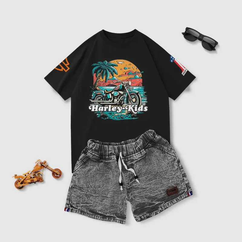 Setelan Anak Kaos Celana Jeans Usia 1-8 Tahun Laki-Laki Dan Perempuan Bahan Cotton Combet 30s 3