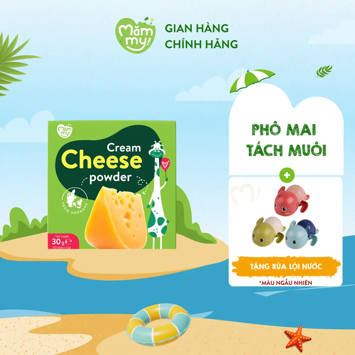 [Tặng RÙA LỘI NƯỚC] Hộp phô mai tách muối Mămmy dạng bột rắc cơm, hộp 10 ống (3g/ống)