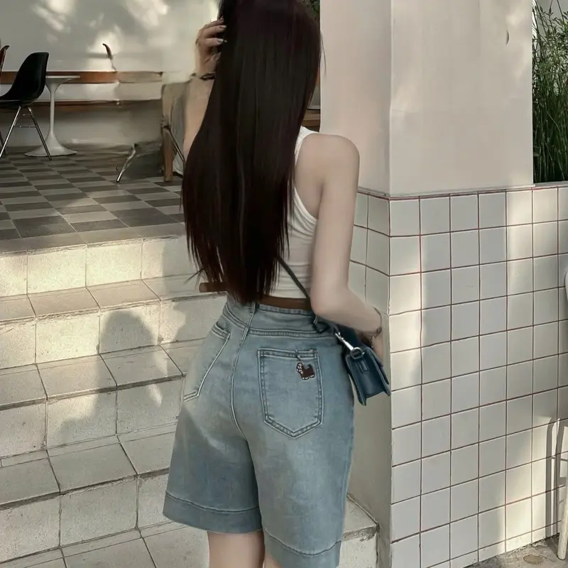 (S-2Xl)HHCHOU-Quần Ngố Thêu Cún Full màu chất jeans mềm | BigBuy360 - bigbuy360.vn
