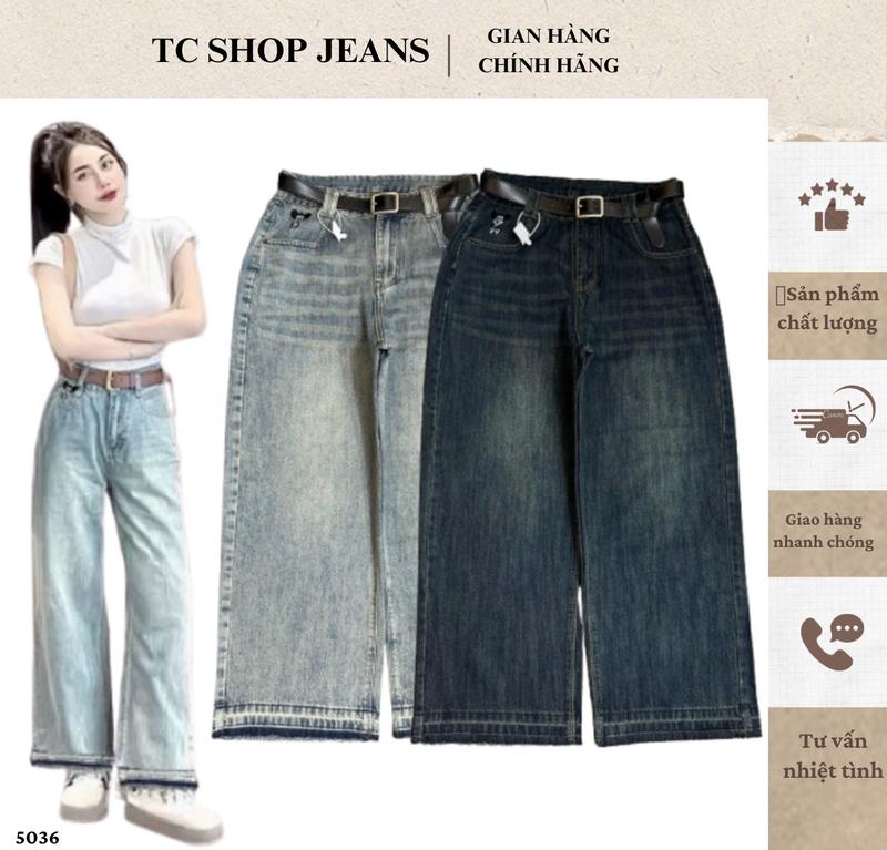 Quần bò ống suông nữ sang chảnh thêu chuột lai tua rua BIZE bigsize 55-90kg 2 màu dài 97cm đi chơi, đi làm MS 5036