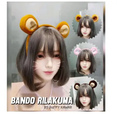 Bando beruang rilakkuma teddy bear velboa cute costume halloween party brown kawaii cosplay monkey Dewasa 0